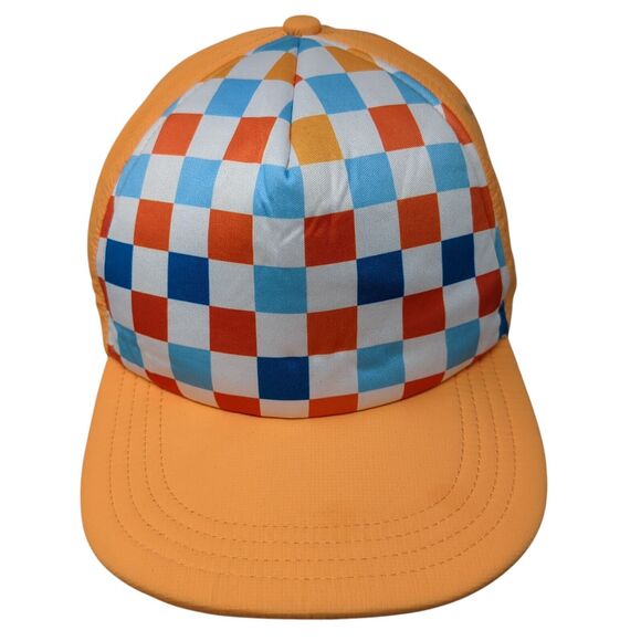 Checkered Strapback Hat Multicolor One Size Adjustable Strap Vented Holes - Picture 1 of 9